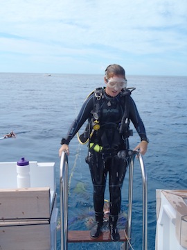 Alexandra Dempsey and, in the background, the chase boat.