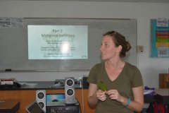 Ryann Rossi, PhD Candidate at North Carolina State University explains to Forest Heights Academy students how they will isolate the potentially diseased lesions on their leaves.